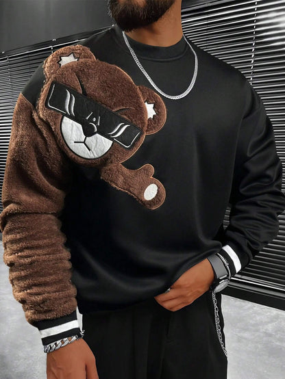 Pull Homme Ours Application Douce Peluche