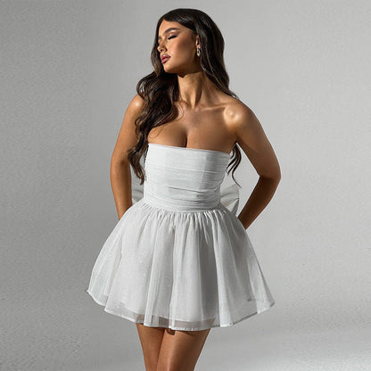 Mini-robe bustier femme en tulle irisé élastique