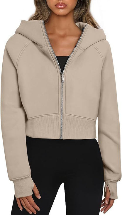 Sweat à capuche court zippé sportif pour femmes
