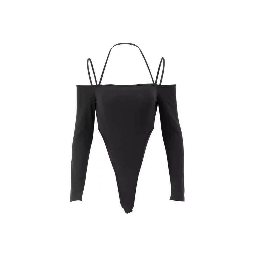 Damen Body mit Offenen Schultern Langärmlig Elegantes Oberteil - IdealeKleiden