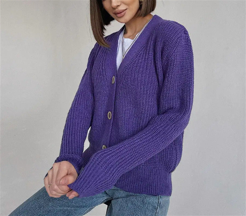 Cardigan long en grosse maille moderne à boutons pour femme