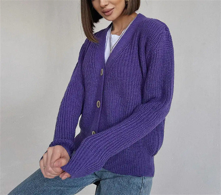 Cardigan long en grosse maille moderne à boutons pour femme