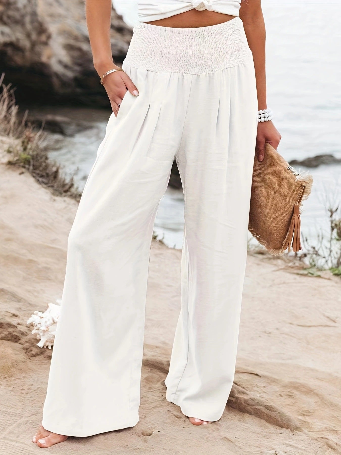 Pantalon ample en lin pour femme effet jupe-culotte