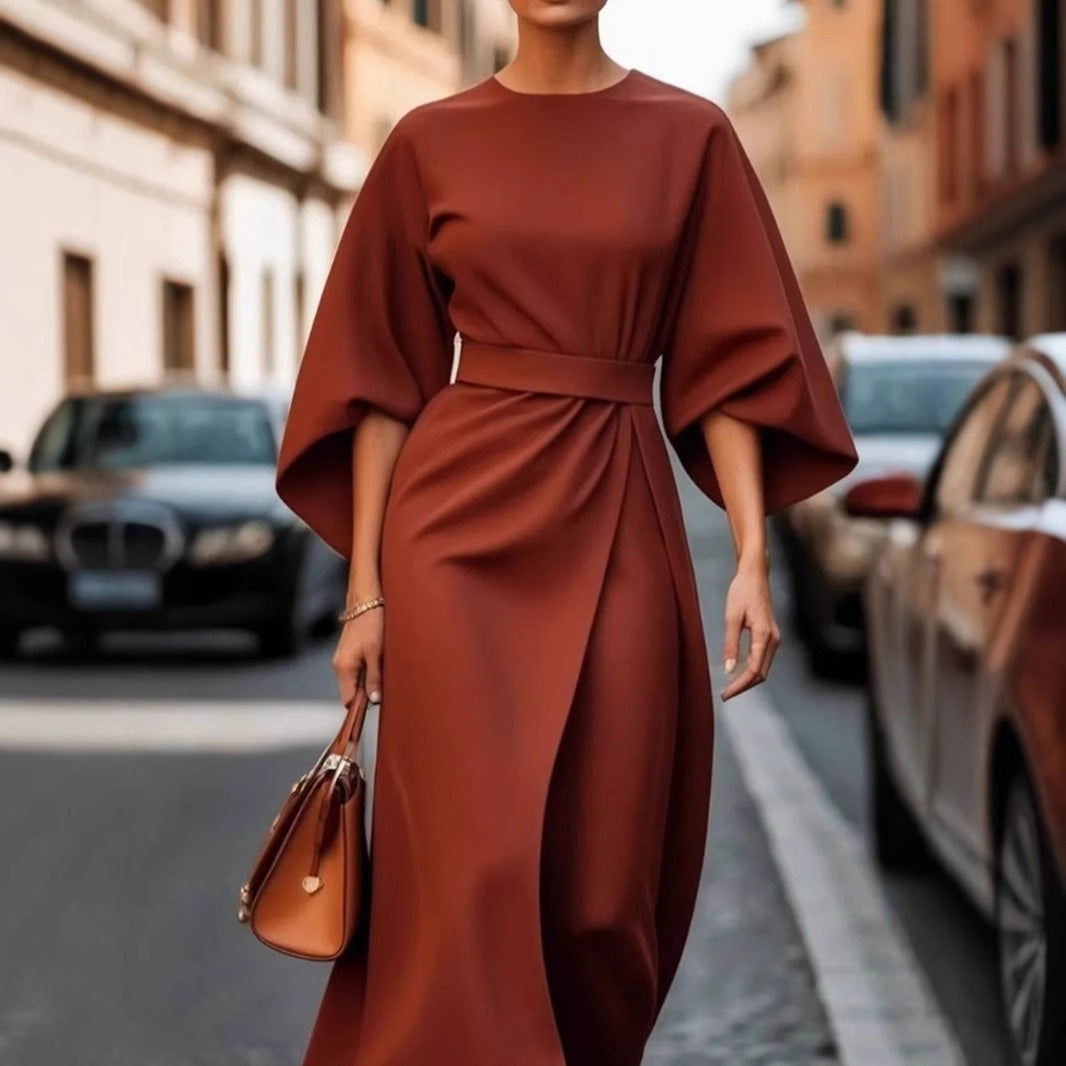 Robe longue femme élégante lacée à manches bouffantes