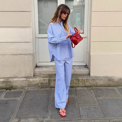 Damen Pyjama Set Stilvoll Streifen Komfort - IdealeKleiden
