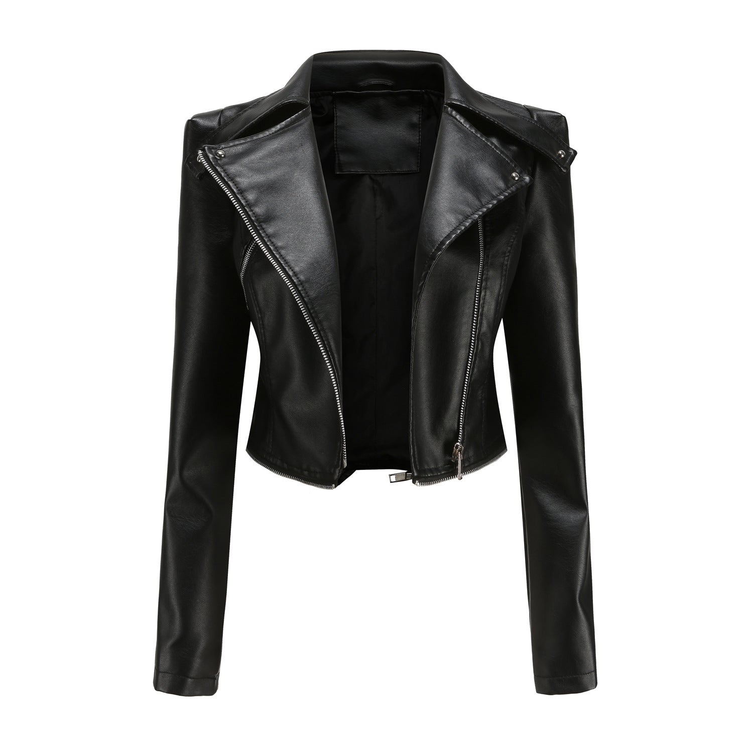 Damen Lederjacke Biker Style Asymmetrisch - IdealeKleiden