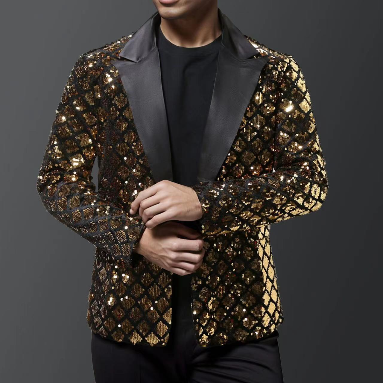 Herren Abendanzug Glitzer Blazer Luxus Pailletten Design - IdealeKleiden