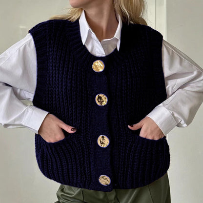 Grand gilet en maille mélangée de laine grande taille