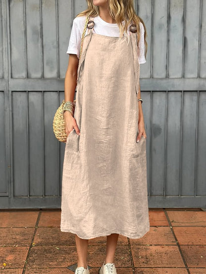 Robe d'été femme en lin confortable avec poches