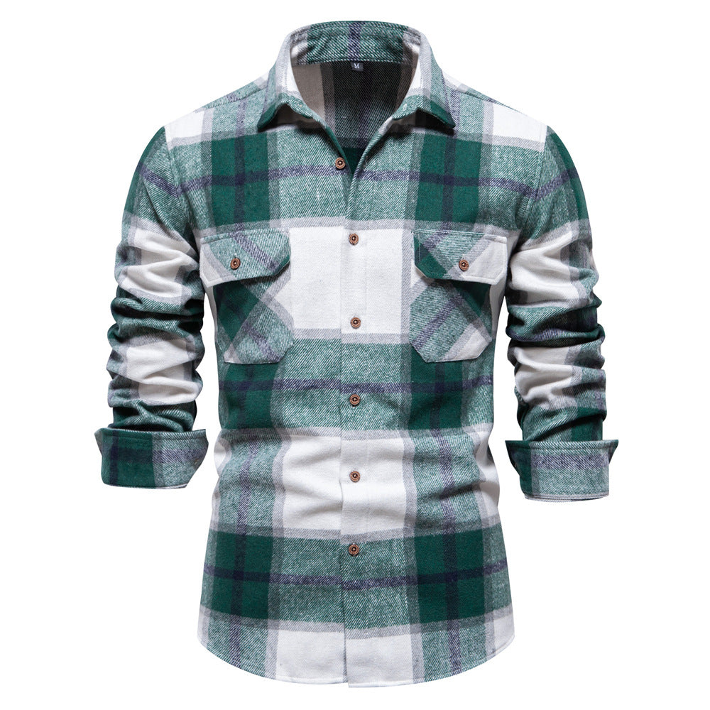 Chemise à carreaux en flanelle pour homme avec deux poches, idéale pour l'hiver