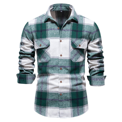 Chemise à carreaux en flanelle pour homme avec deux poches, idéale pour l'hiver