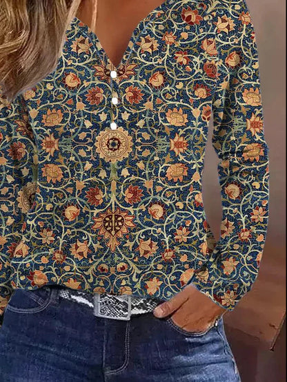 T-shirt à manches longues élégant dégradé de couleurs boutons pour femme