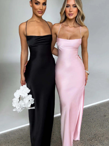 Robe longue élégante en dentelle à bretelles pour femmes