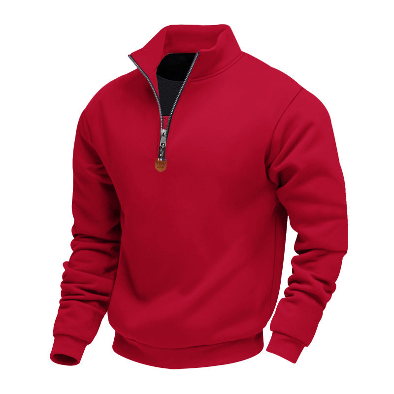 Pull pour homme sportif, demi-zip, col montant
