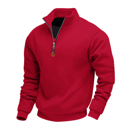 Pull pour homme sportif, demi-zip, col montant