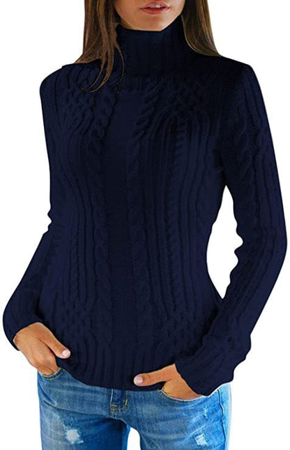 Pull tricoté à col montant tressé élégant pour femme