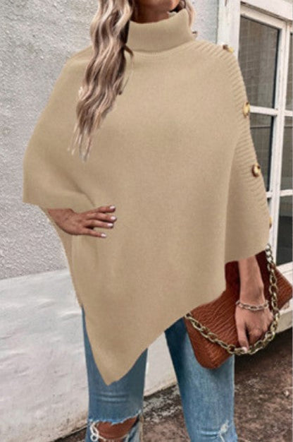 Poncho tricoté pour femme Col montant Design élégant