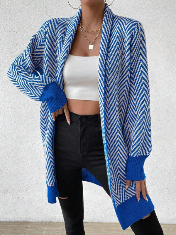 Gilet femme manches longues style chevron moderne