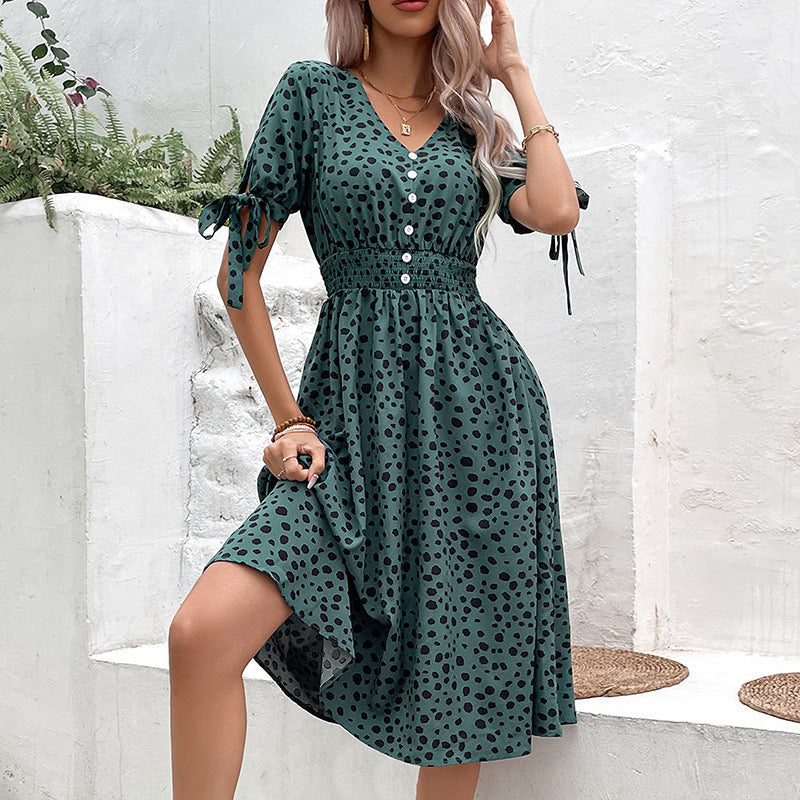 Damen Midi-Kleid Elegant mit Rüschen und Knöpfen - IdealeKleiden