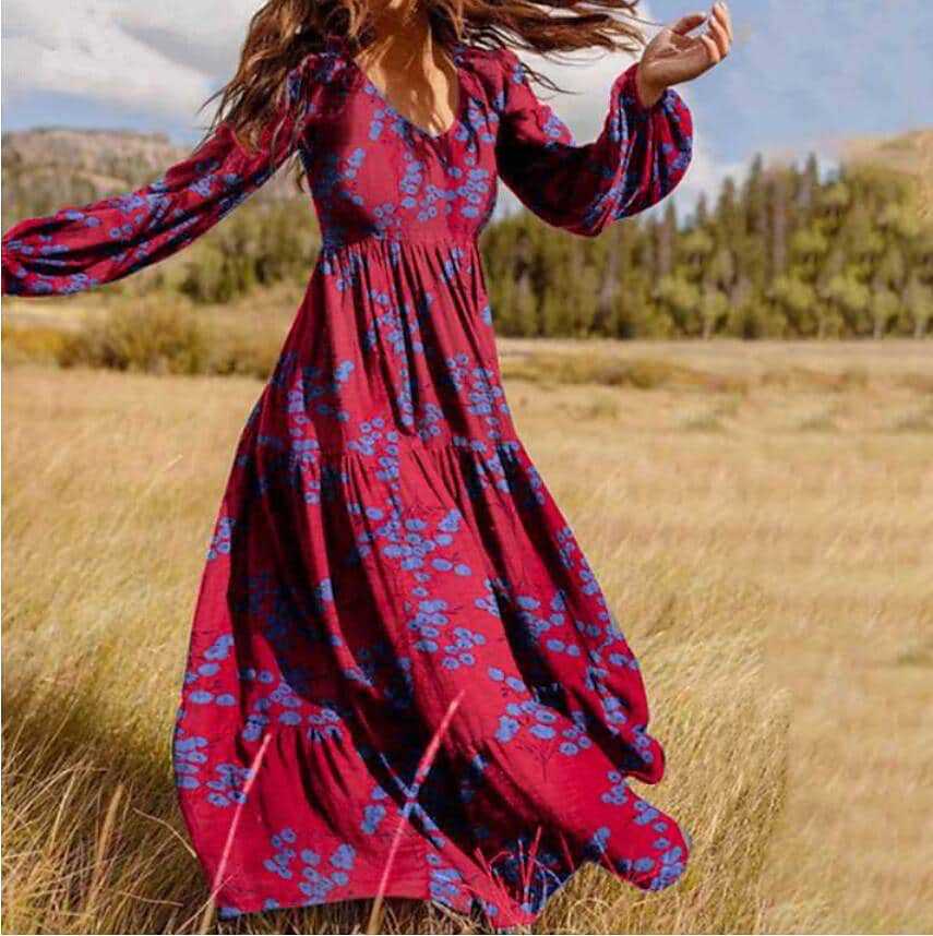 Robe bohème femme fleurie élégante longue