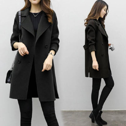 Manteau en laine élégant pour femme avec double boutonnage, mode hivernale