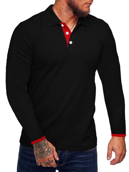 Polo homme manches longues, moderne, boutons contrastés