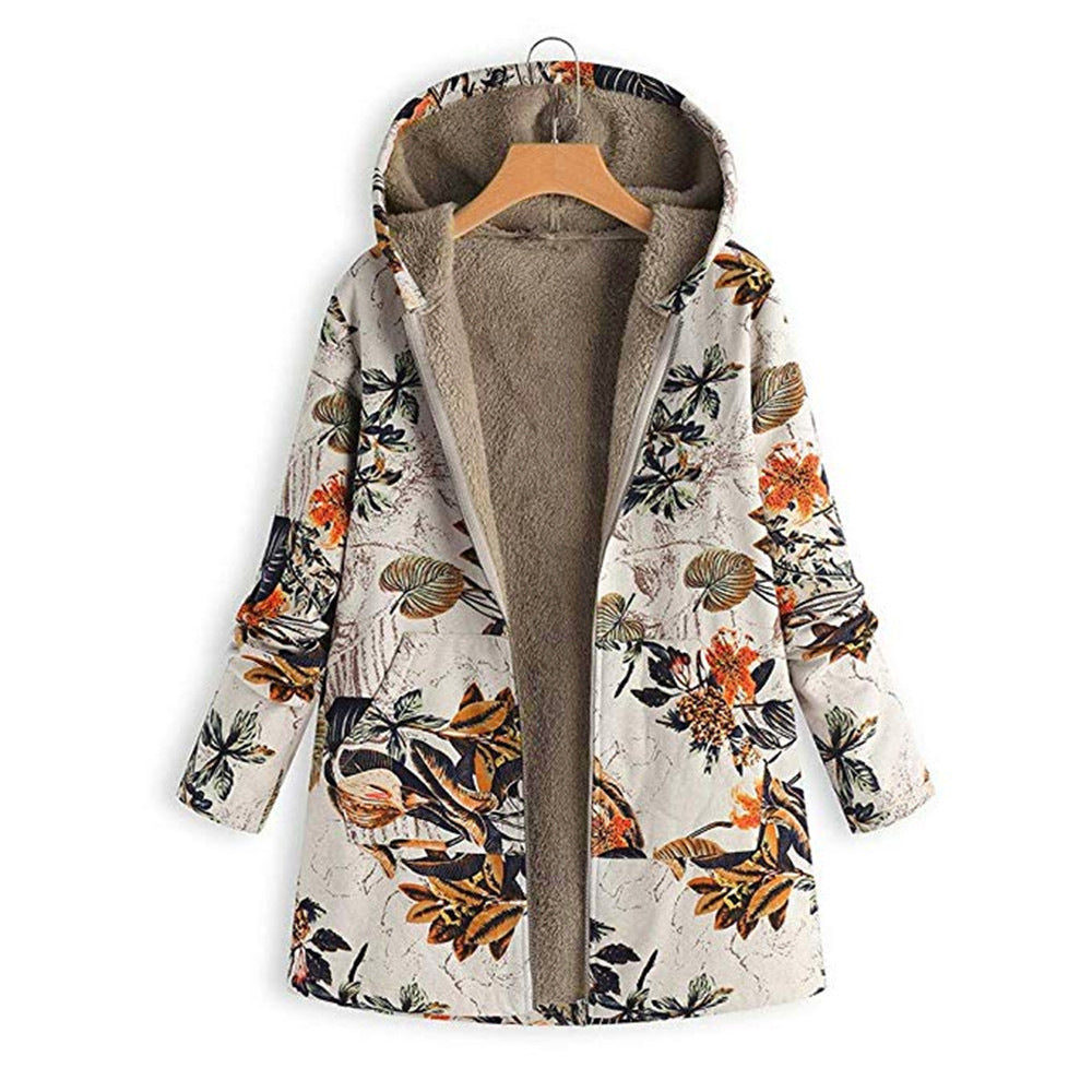 Manteau à capuche femme Doublure polaire Motif floral Coupe ample