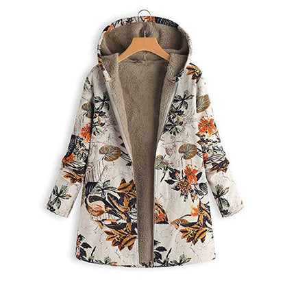 Manteau à capuche femme Doublure polaire Motif floral Coupe ample