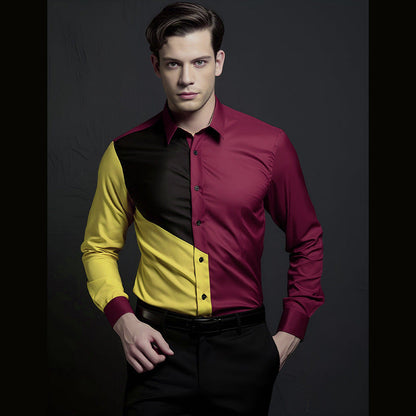 Herren Langarmhemd Modern Geometrisch Farbblock Design - IdealeKleiden