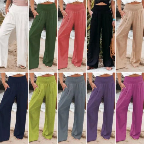 Damen Leinenhose Bequem Weit Geschnitten Sommerhosentyp - IdealeKleiden