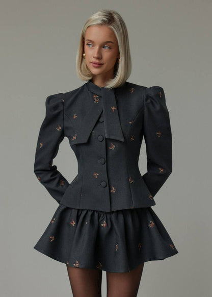 Ensemble élégant pour femme Veste à manches bouffantes et jupe
