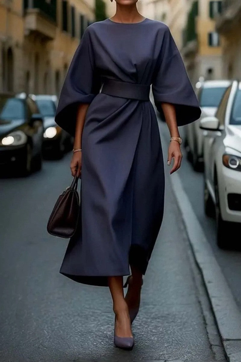 Robe élégante mi-longue manches volumineuses pour femme