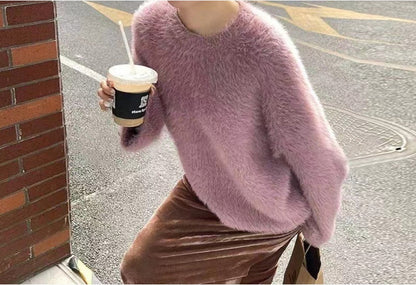 Pull femme doux décontracté col rond