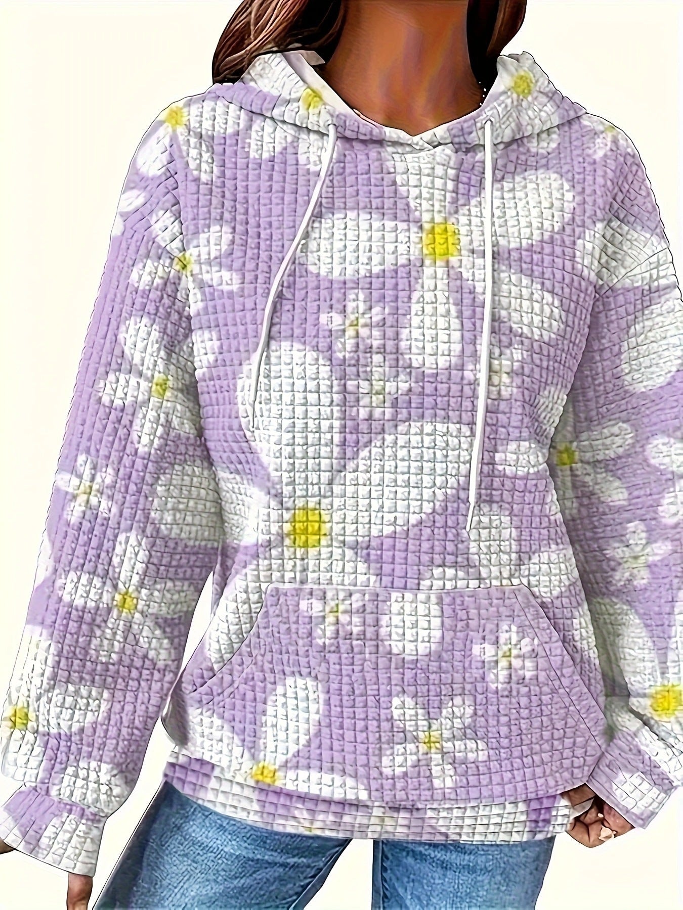 Pull pour femmes Motif floral Capuche Décontracté