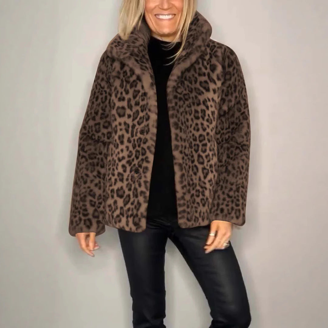 Mantel Faux Fur Übergröße Tierdruck Offen - IdealeKleiden