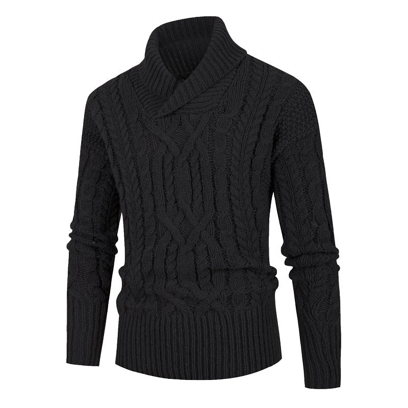 Pull-over homme grosse maille col châle torsadé élégant