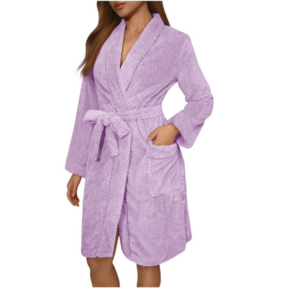 Peignoir doux pour femme avec ceinture et poches