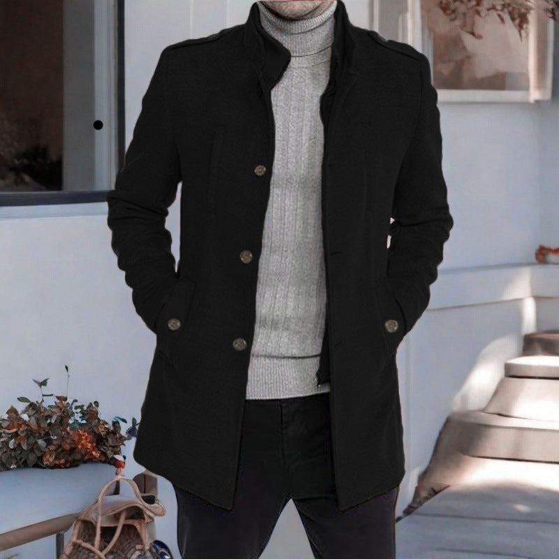 Manteau d'hiver homme élégant col montant poches