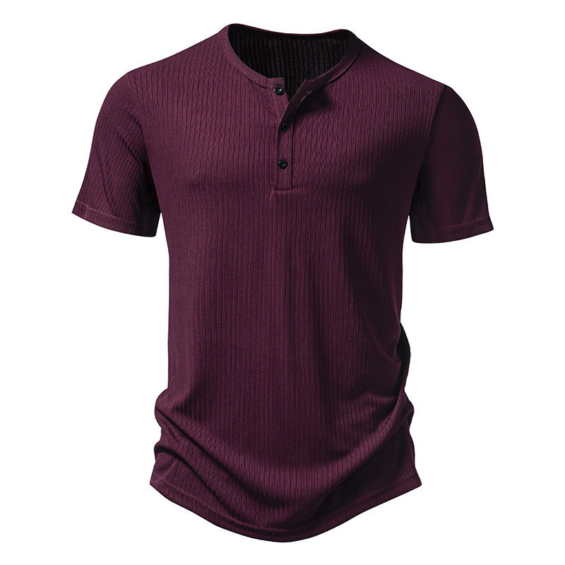 T-shirt à manches courtes pour homme, moderne, texturé, avec détails boutonnés