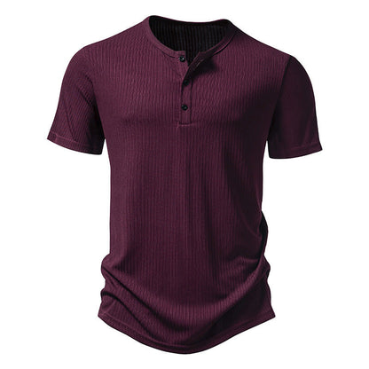 T-shirt à manches courtes pour homme, moderne, texturé, avec détails boutonnés