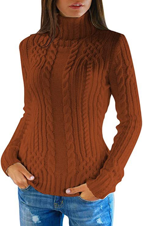 Pull tricoté à col montant tressé élégant pour femme