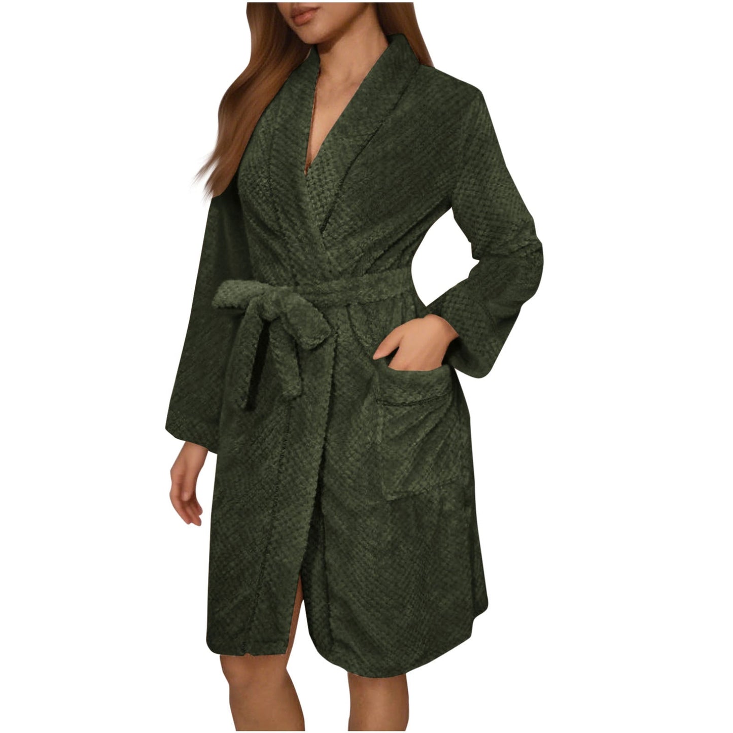 Peignoir doux pour femme avec ceinture et poches