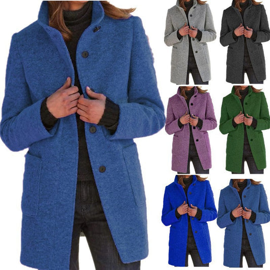 Damen Wolljacke Klassisch Elegantes Design Große Taschen - IdealeKleiden