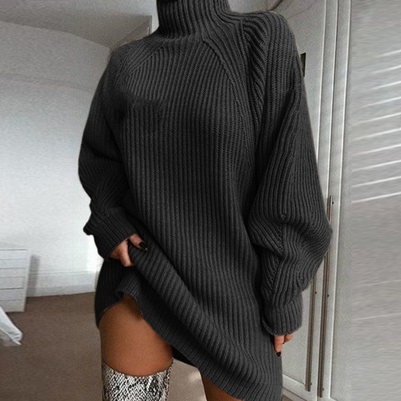 Pull pour femme maille épaisse col montant asymétrique