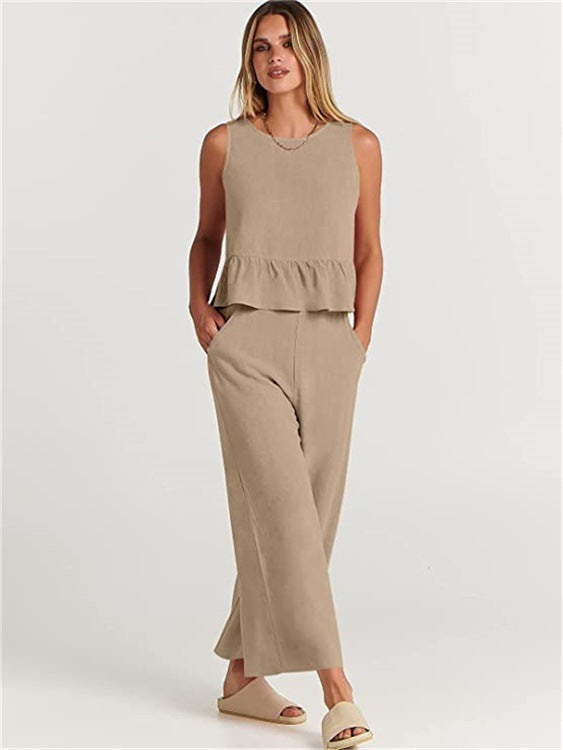 Ensemble deux pièces femme élégant avec détails à volants