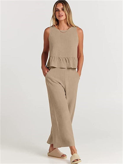 Ensemble deux pièces femme élégant avec détails à volants