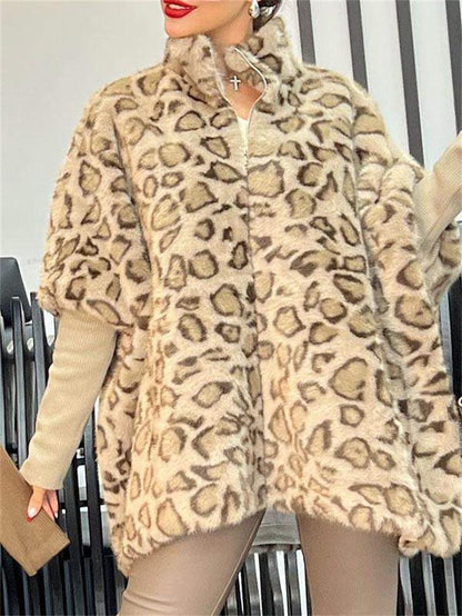 Poncho en polaire pour femme - Imprimé léopard chaud