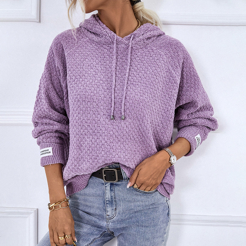 Pull en maille pour femme, à capuche avec cordon, moderne