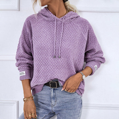 Pull en maille pour femme, à capuche avec cordon, moderne