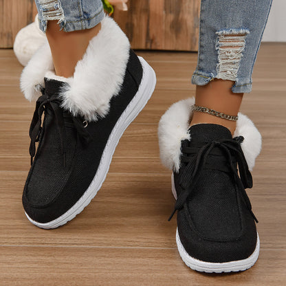 Baskets Femme Confortables Col en Peluche Antidérapantes